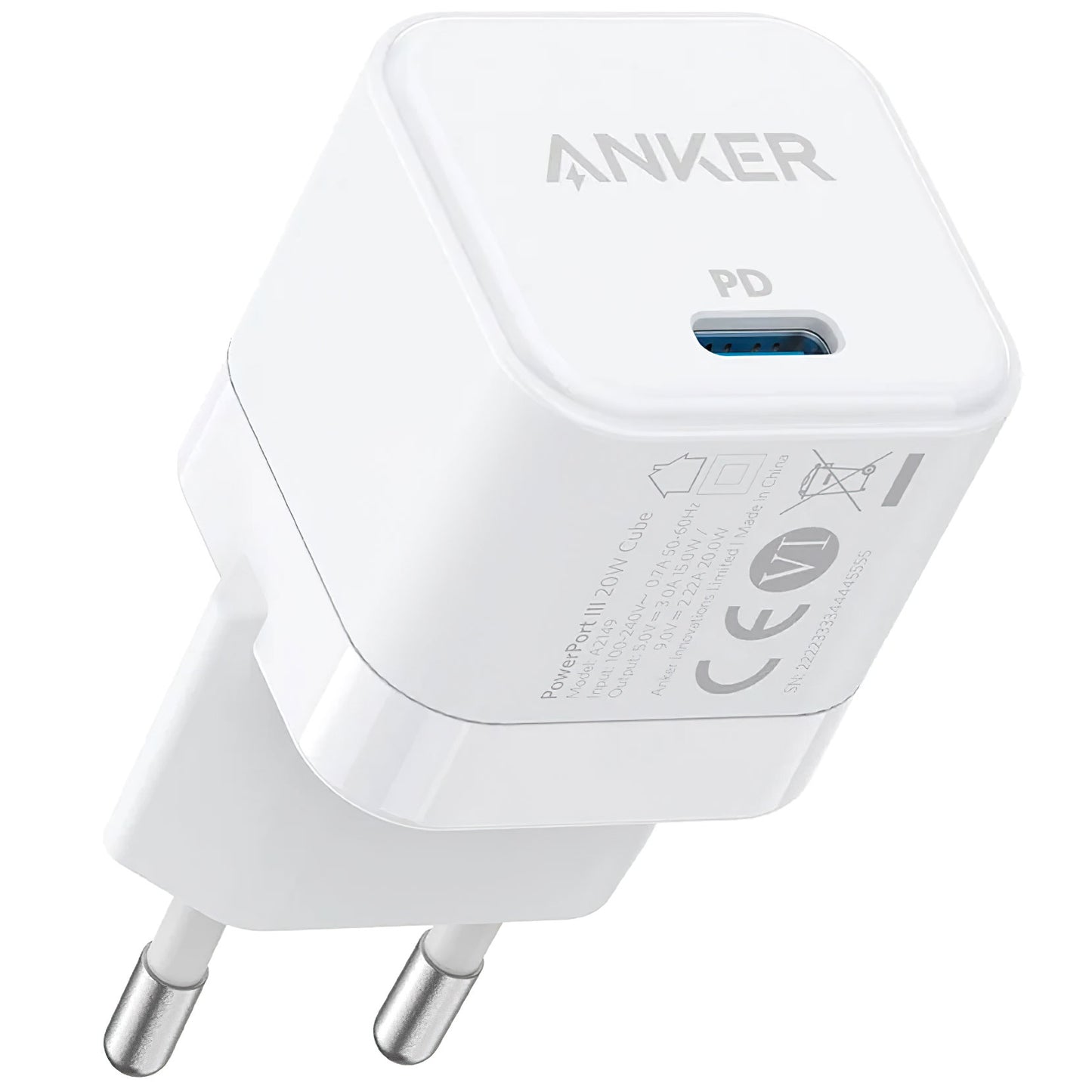Punjač za mrežu Anker PowerPort III Cube, 20W, 3A, 1 x USB-C, Bijeli A2149G21