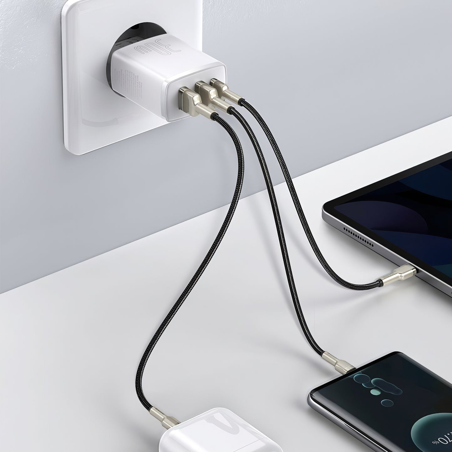 Punjač Baseus Compact, 30W, 1 x USB-C - 2 x USB-A, Bijeli CCXJ-E02