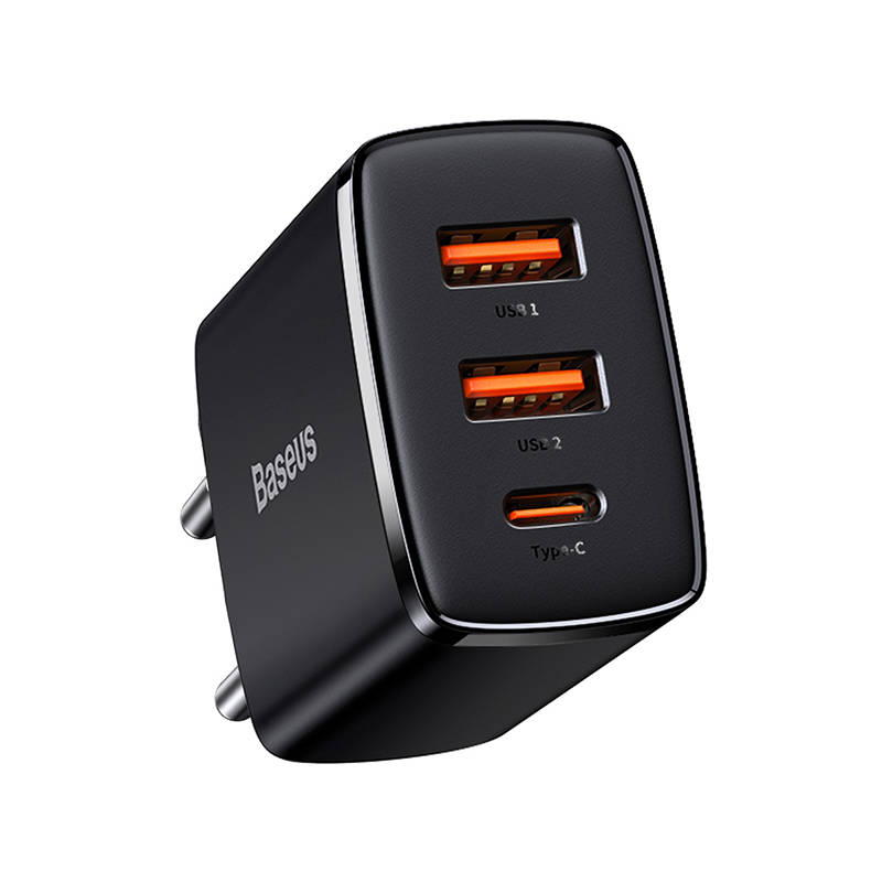 Punjač za mrežu Baseus Compact, 30W, 3A, 1 x USB-C - 2 x USB-A, Crni CCXJ-E01