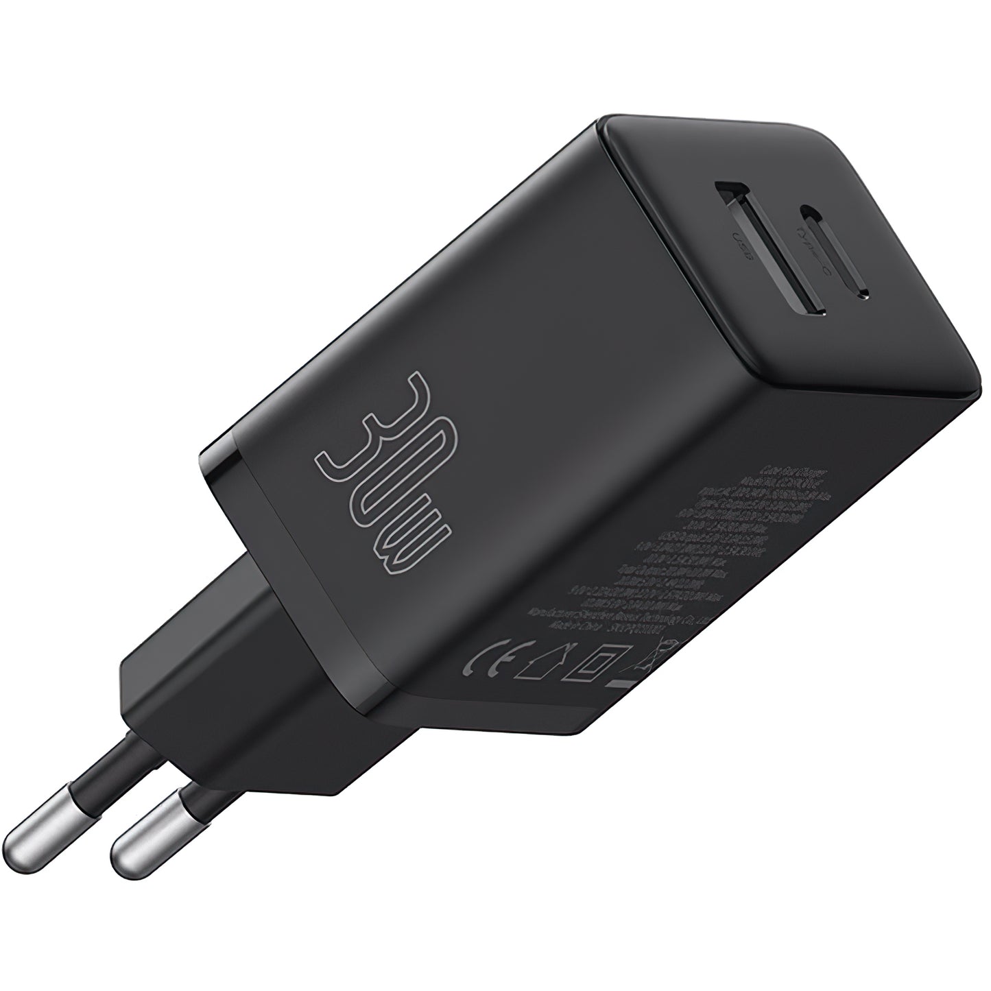 Punjač Baseus Cube, 30W, 2.4A, 1 x USB-A - 1 x USB-C, Crni P10111404113-00