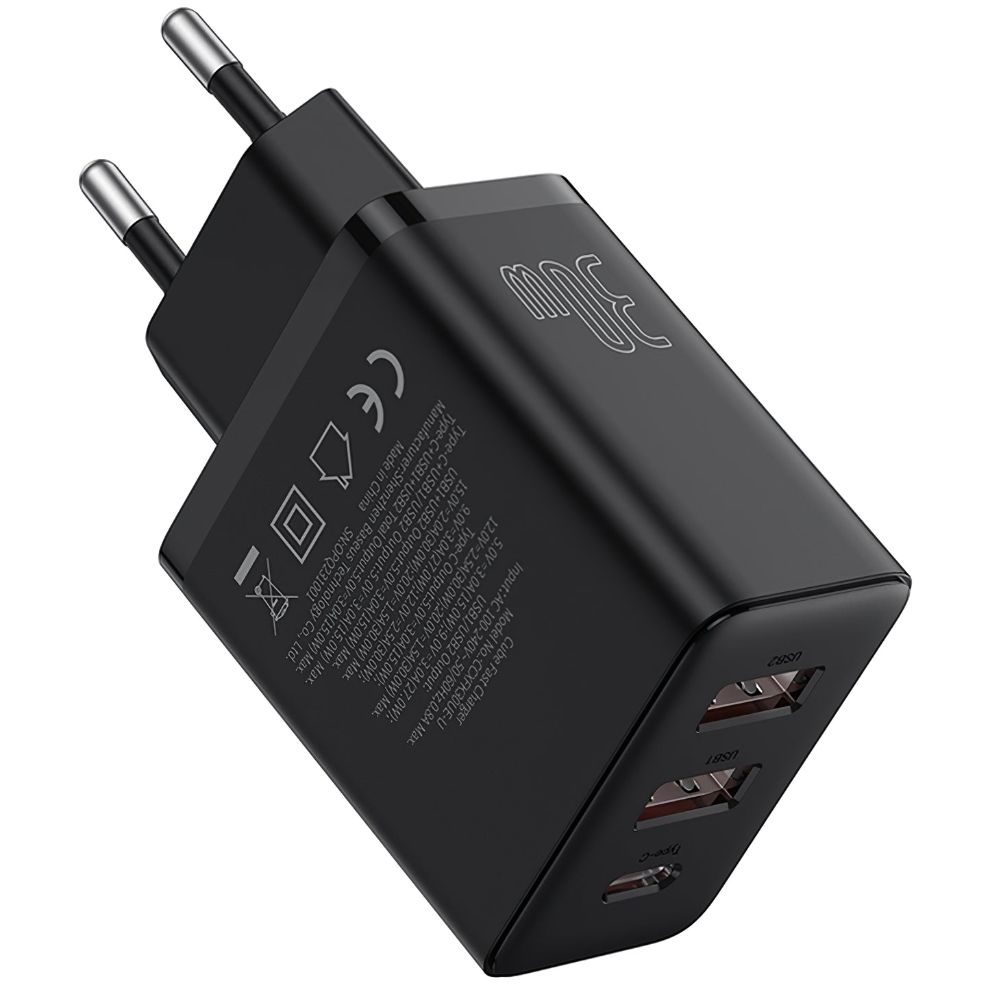 Punjač Baseus Cube, 30W, 3A, 1 x USB-C - 2 x USB-A, Crni P10111402113-00