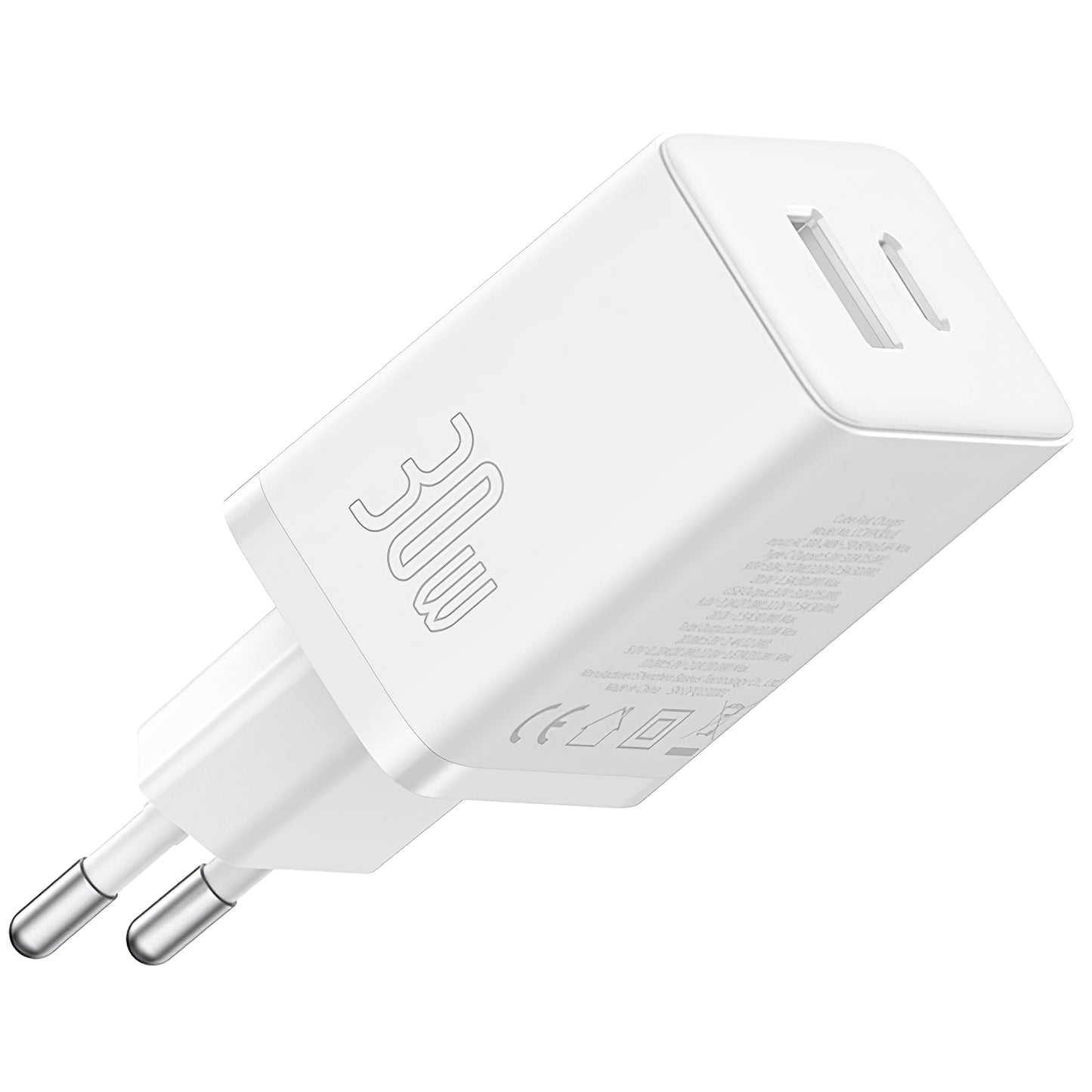 Punjač Baseus Cube, 30W, 2.4A, 1 x USB-A - 1 x USB-C, Bijeli P10111404213-00