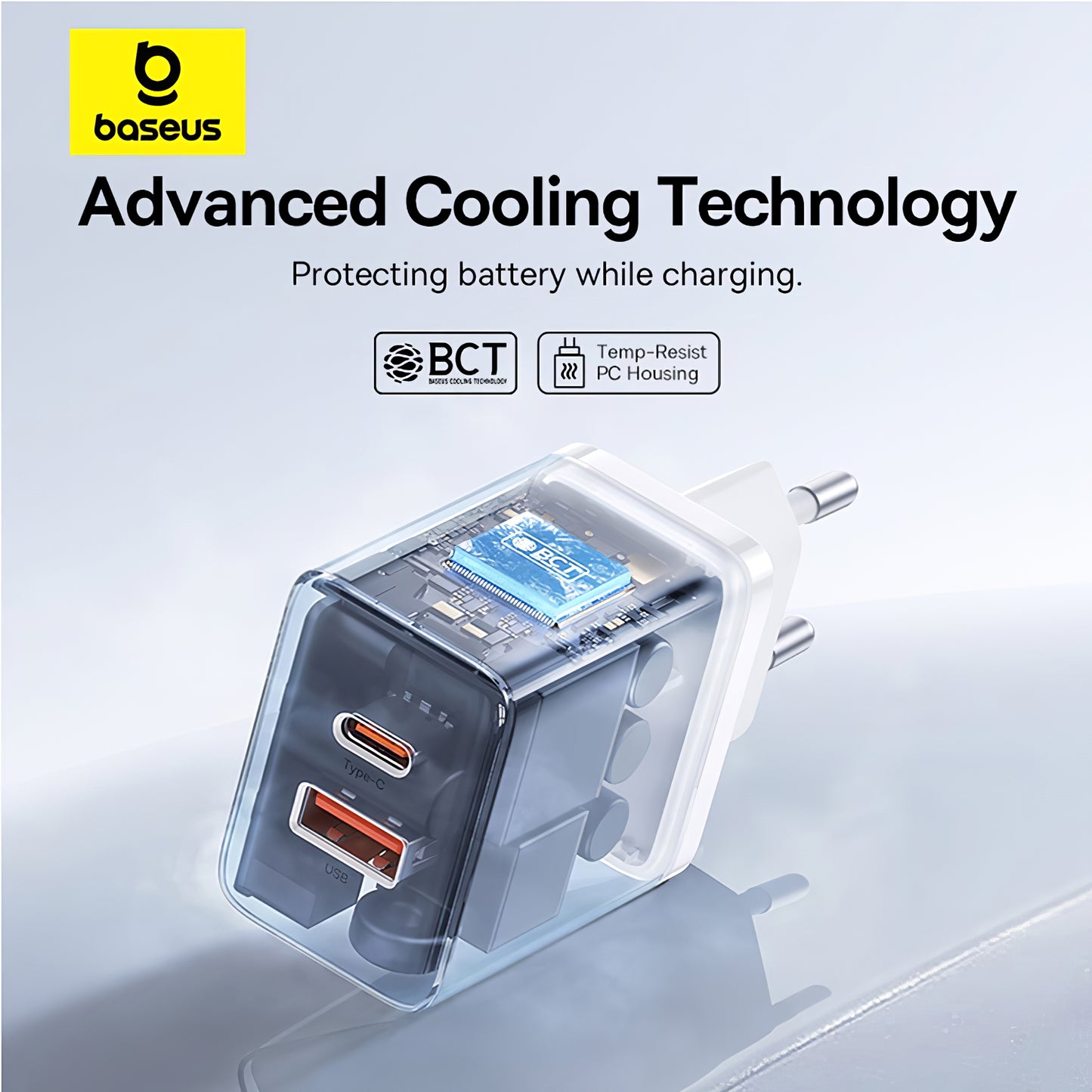 Punjač Baseus Cube, 30W, 2.4A, 1 x USB-A - 1 x USB-C, Bijeli P10111404213-00