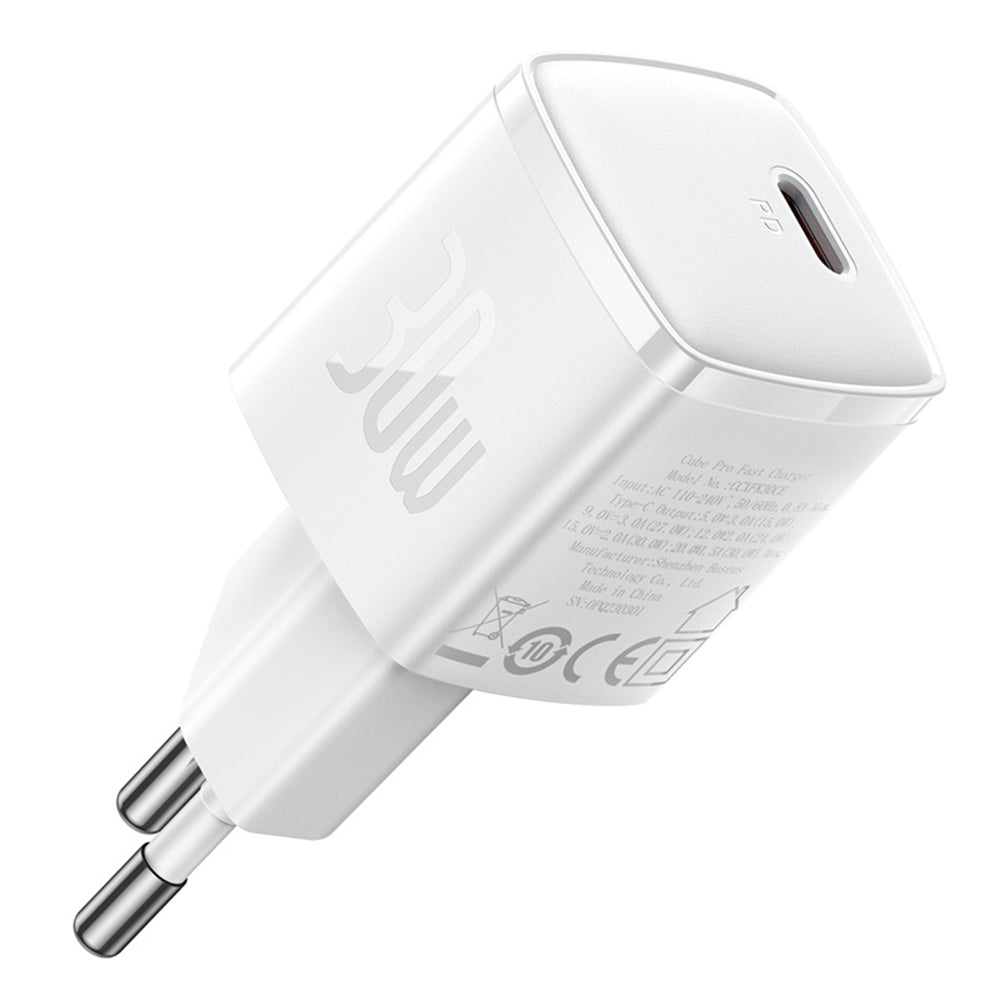Punjač mreže Baseus Cube Pro, 30W, 3A, 1 x USB-C, Bijeli CCXF000302
