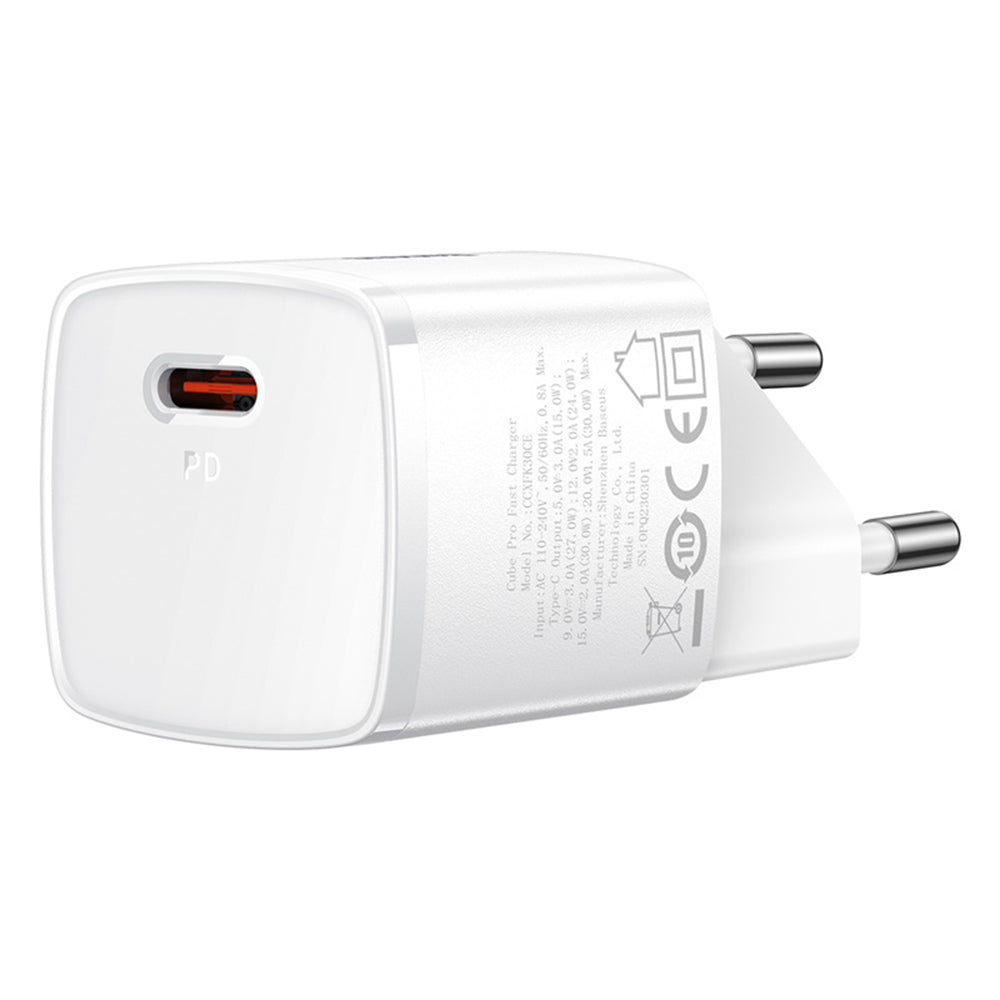 Punjač mreže Baseus Cube Pro, 30W, 3A, 1 x USB-C, Bijeli CCXF000302