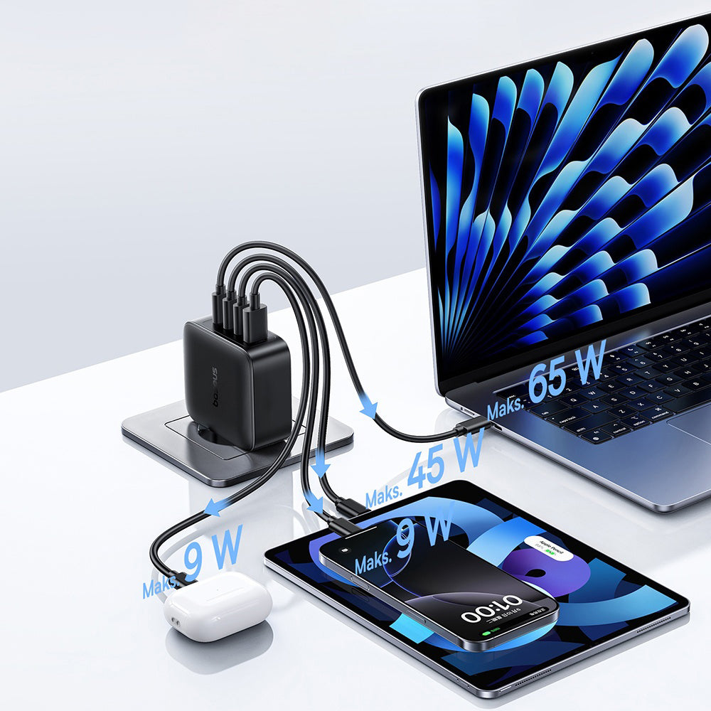 Mrežni punjač Baseus EnerFill FH11, 140W, 5A, 1 x USB-A - 3 x USB-C, Crni E0121J00