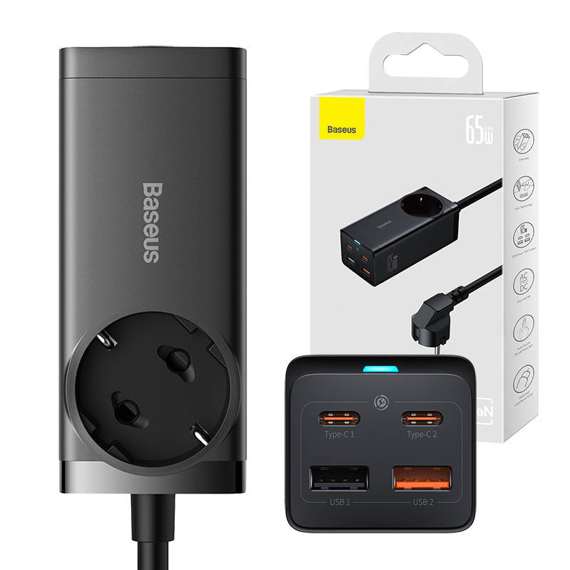 Produžni kabel Baseus GaN3 Pro, 1 x Schuko - 2 x USB-A - 2 x USB-C, Crni PSZM000901