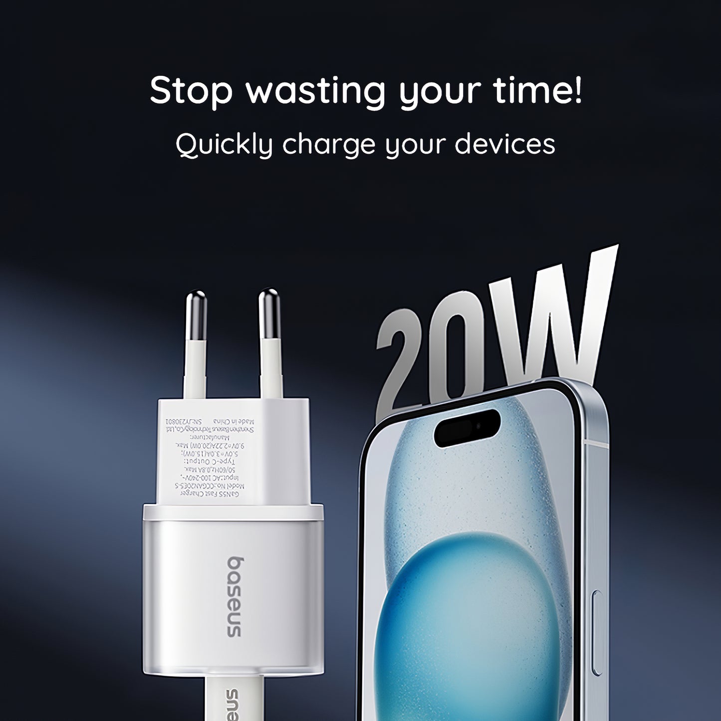 Punjač za mrežu Baseus GaN5S, 20W, 3A, 1 x USB-C, Bijeli P10162503213-00