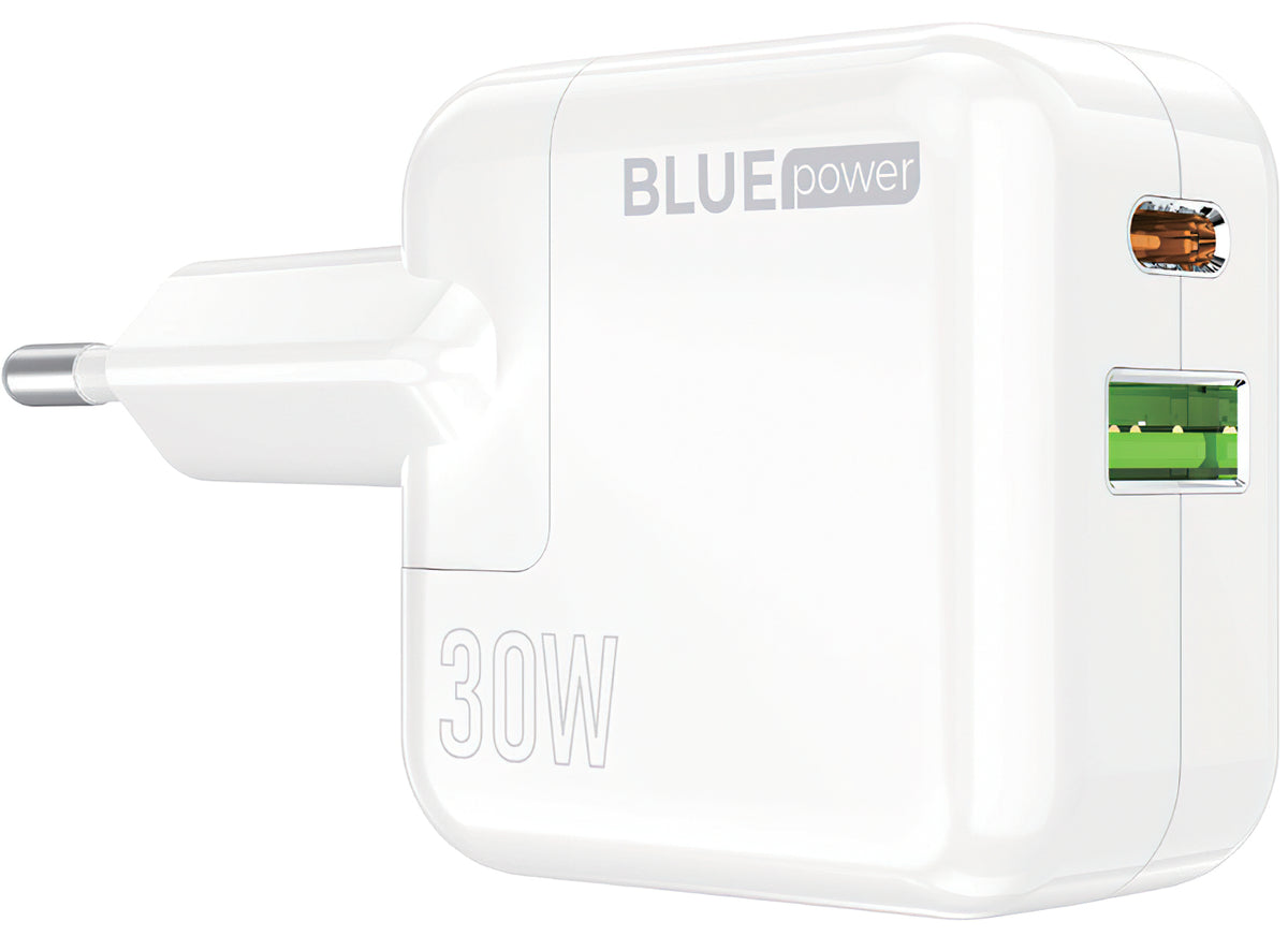 Punjač za mrežu BLUE Power BC111A, 30W, 3A, 1 x USB-A - 1 x USB-C, Bijeli