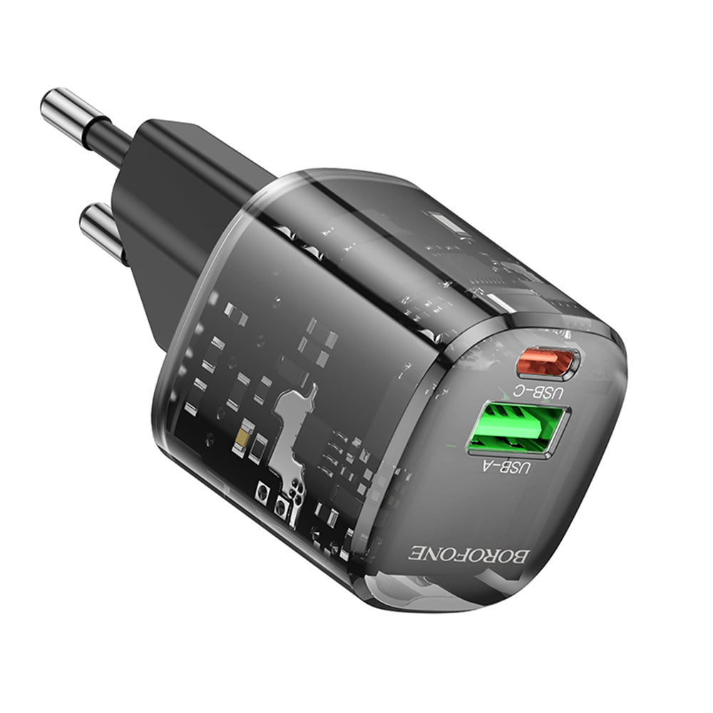 Punjač mreže Borofone BN17 Sunlight, 20W, 3A, 1 x USB-A - 1 x USB-C, Crni