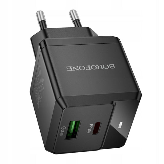 Mrežni punjač Borofone BN19 Intenso, 20W, 3A, 1 x USB-A - 1 x USB-C, Crni