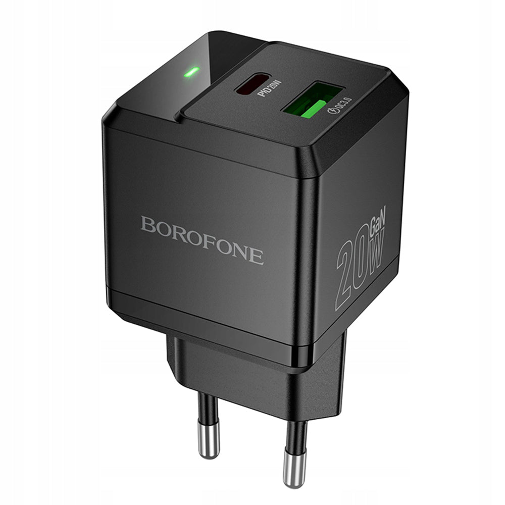 Mrežni punjač Borofone BN19 Intenso, 20W, 3A, 1 x USB-A - 1 x USB-C, Crni