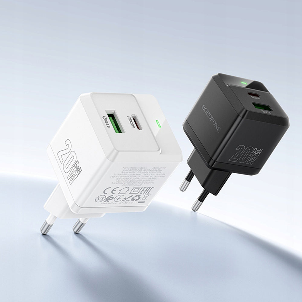 Mrežni punjač Borofone BN19 Intenso, 20W, 3A, 1 x USB-A - 1 x USB-C, Crni