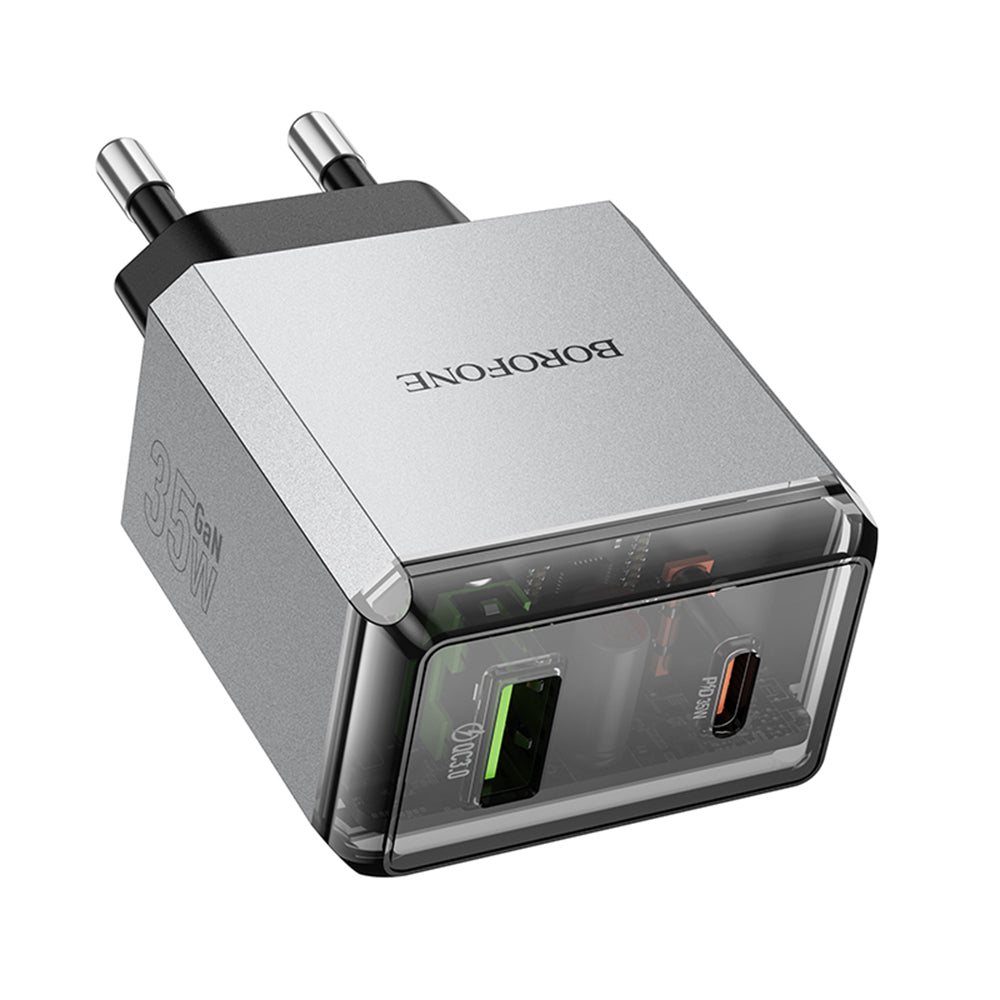 Punjač mreže Borofone BN20 Lena, 35W, 3A, 1 x USB-A - 1 x USB-C, Sivi