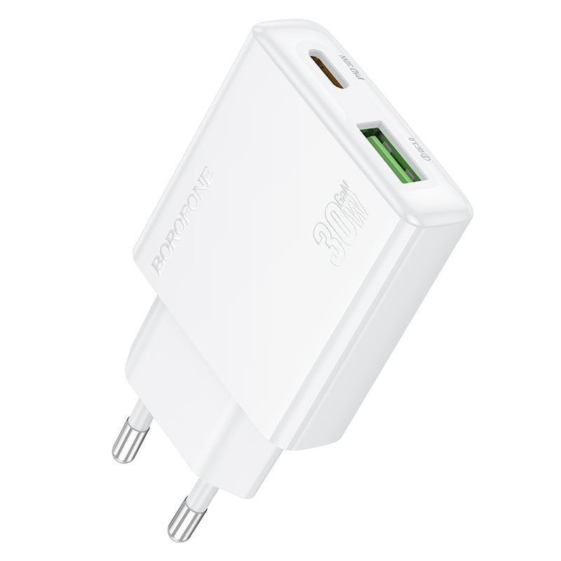 Mrežni punjač Borofone BN25 Wish, 30W, 3A, 1 x USB-A - 1 x USB-C, Bijeli