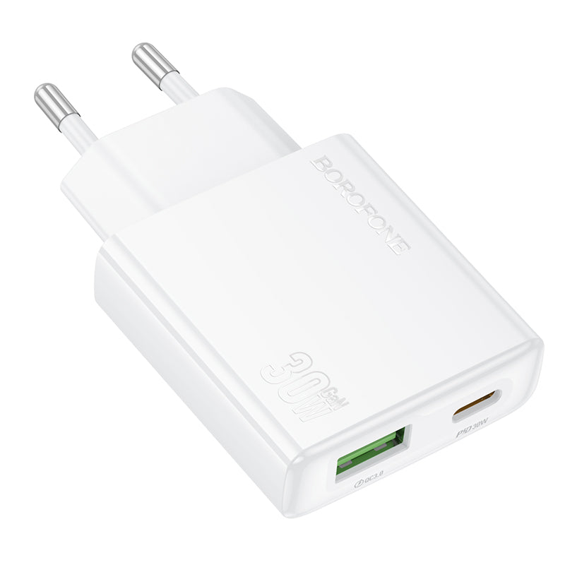 Mrežni punjač Borofone BN25 Wish, 30W, 3A, 1 x USB-A - 1 x USB-C, Bijeli