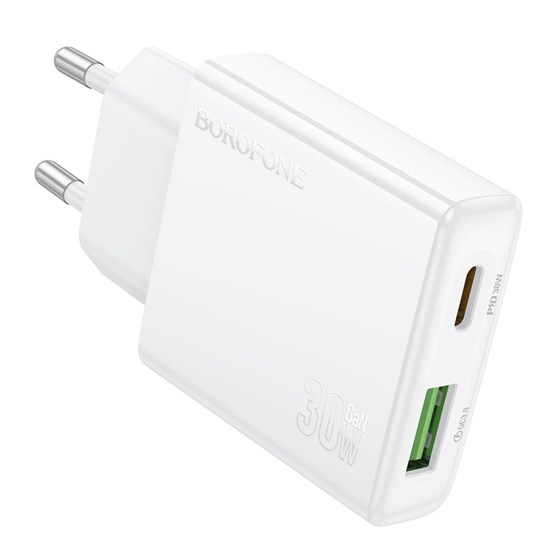 Mrežni punjač Borofone BN25 Wish, 30W, 3A, 1 x USB-A - 1 x USB-C, Bijeli