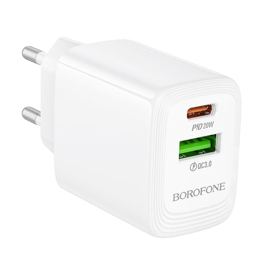 Punjač mreže Borofone BN27 Fuente, 20W, 3A, 1 x USB-A - 1 x USB-C, Bijeli