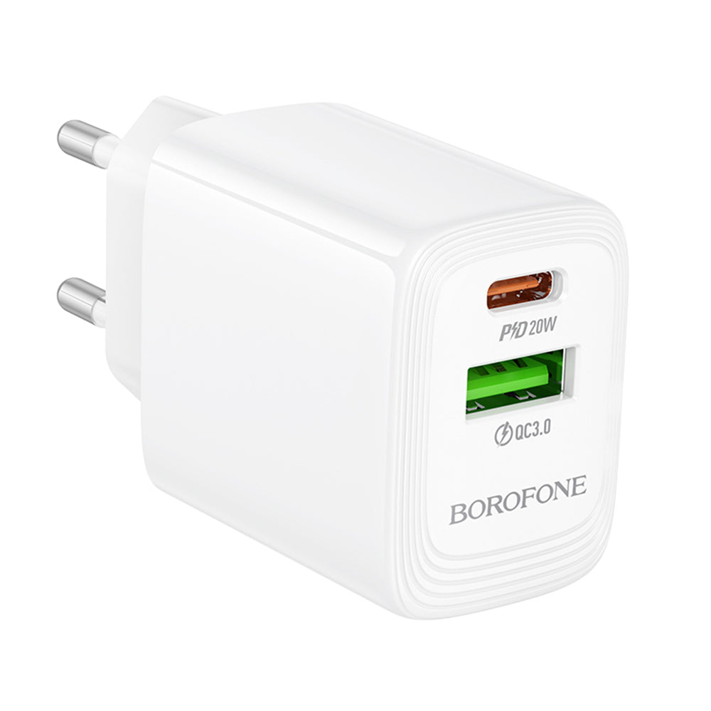 Punjač mreže Borofone BN27 Fuente, 20W, 3A, 1 x USB-A - 1 x USB-C, Bijeli