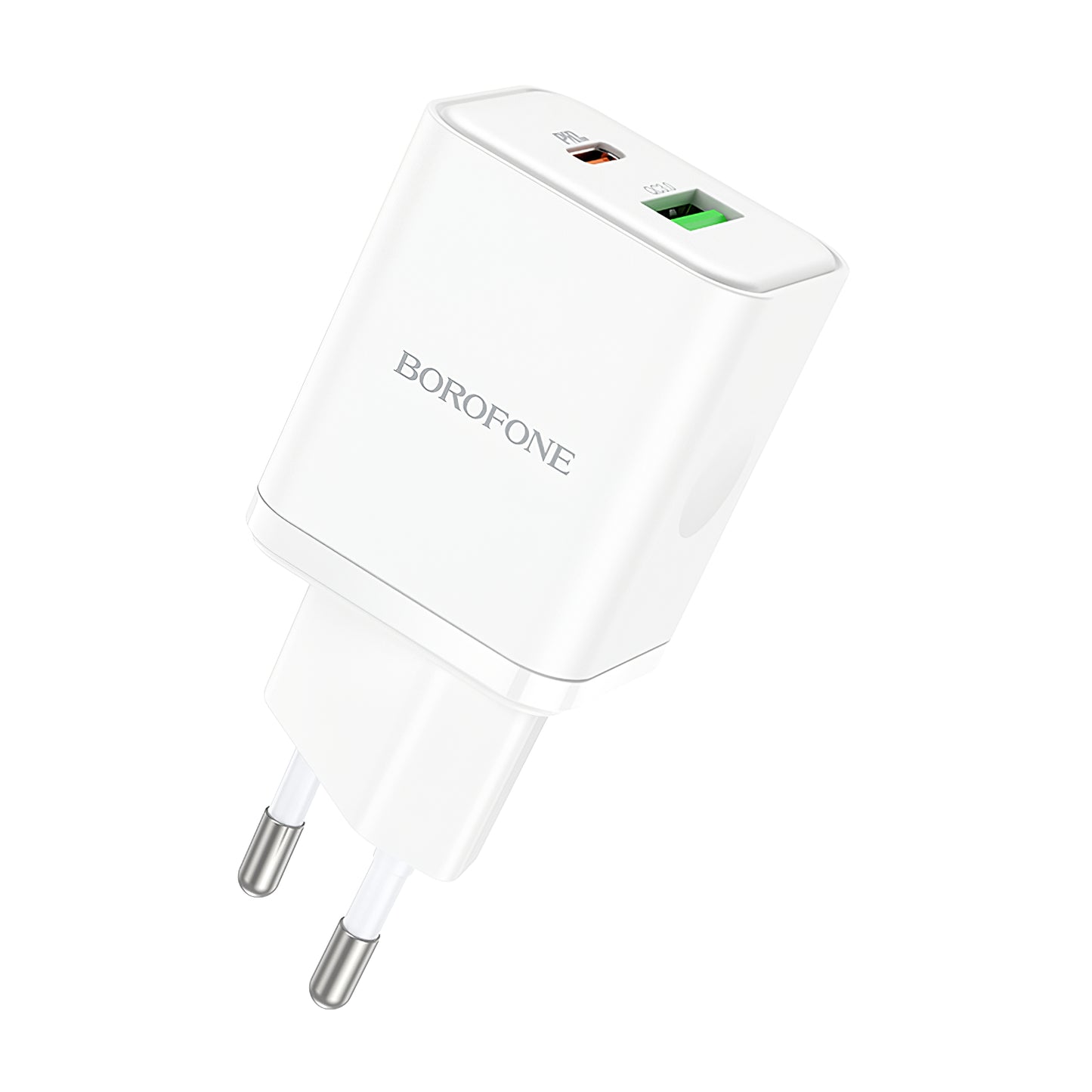Punjač za mrežu Borofone BN7, 20W, 3A, 1 x USB-A - 1 x USB-C, Bijeli