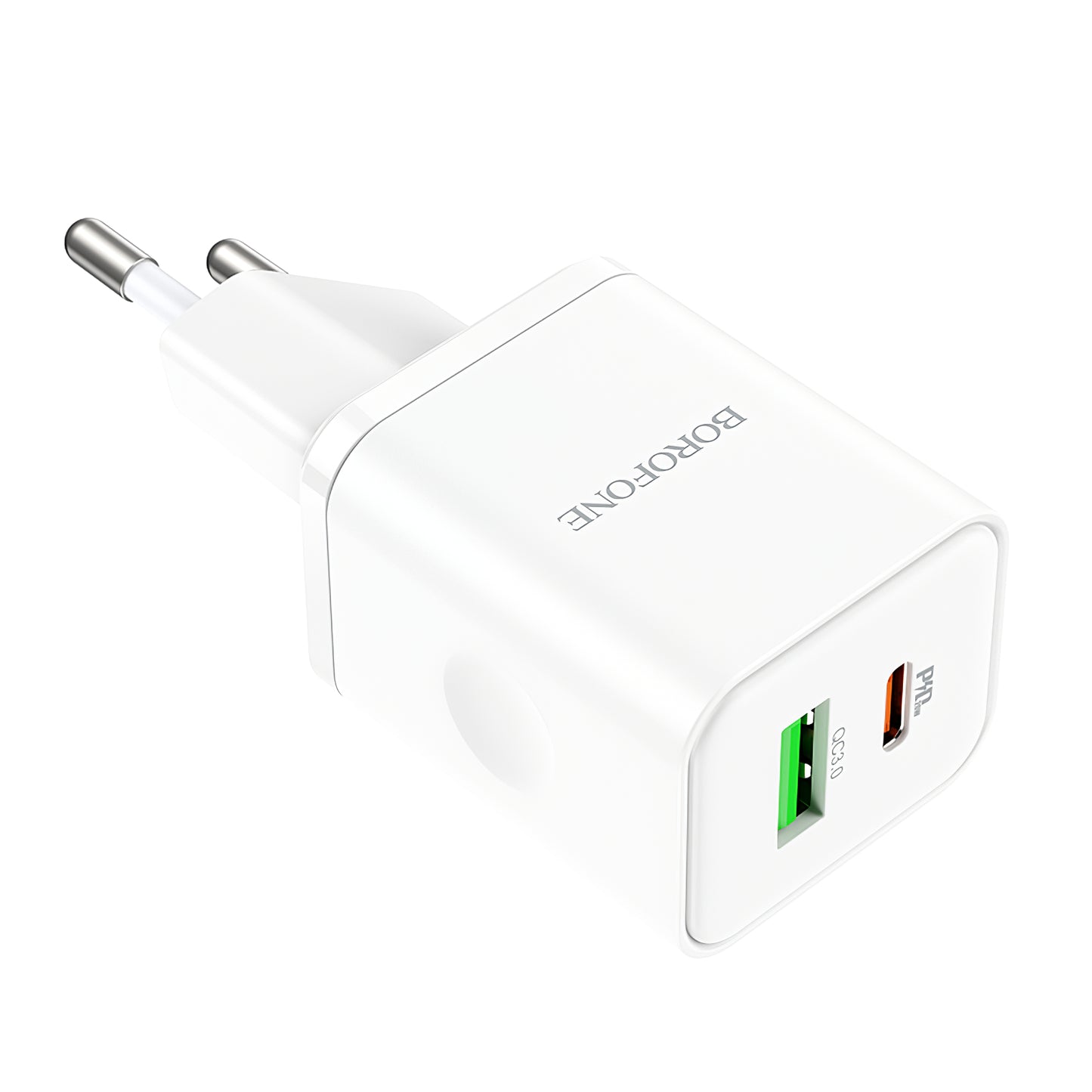 Punjač za mrežu Borofone BN7, 20W, 3A, 1 x USB-A - 1 x USB-C, Bijeli