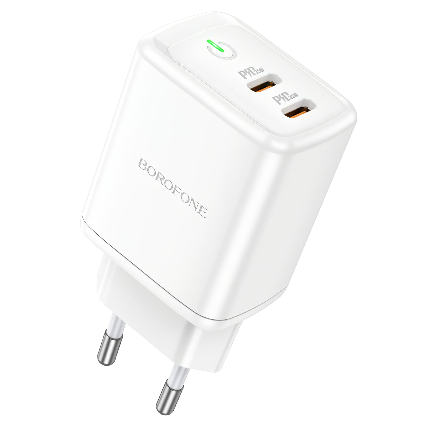 Punjač za mrežu Borofone BN9, 35W, 3A, 2 x USB-C, Bijeli
