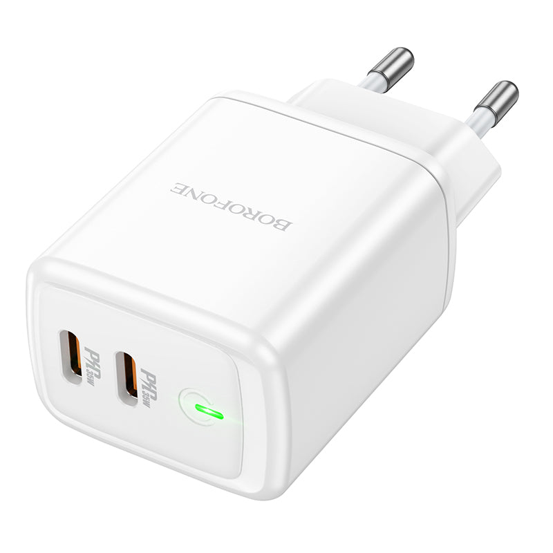 Punjač za mrežu Borofone BN9, 35W, 3A, 2 x USB-C, Bijeli