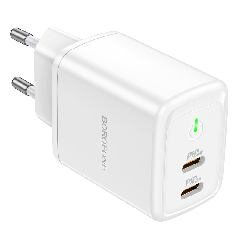 Punjač za mrežu Borofone BN9, 35W, 3A, 2 x USB-C, Bijeli