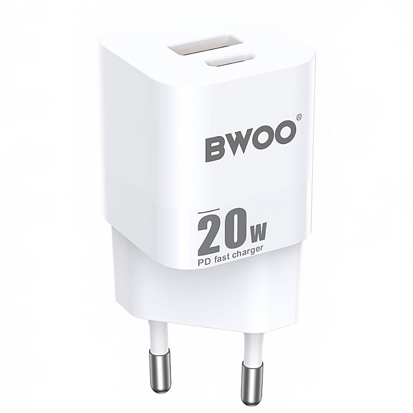 Mrežni punjač BWOO BO-CDA156, 20W, 3A, 1 x USB-A - 1 x USB-C, Bijeli