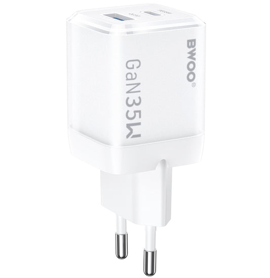Punjač za mrežu BWOO CDA222, 35W, 3A, 1 x USB-A - 1 x USB-C, Bijeli