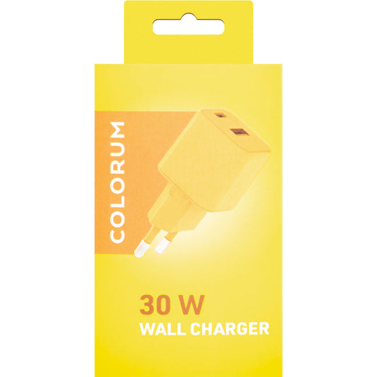 Mrežni punjač Colorum CLS30-AC-05, 30W, 3A, 1 x USB-A - 1 x USB-C, Žuti