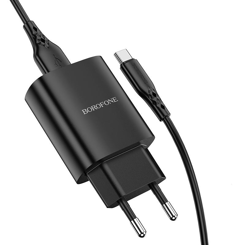 Punjač za mrežu s USB-C kabelom Borofone BN1, 10W, 2.1A, 1 x USB-A, crni