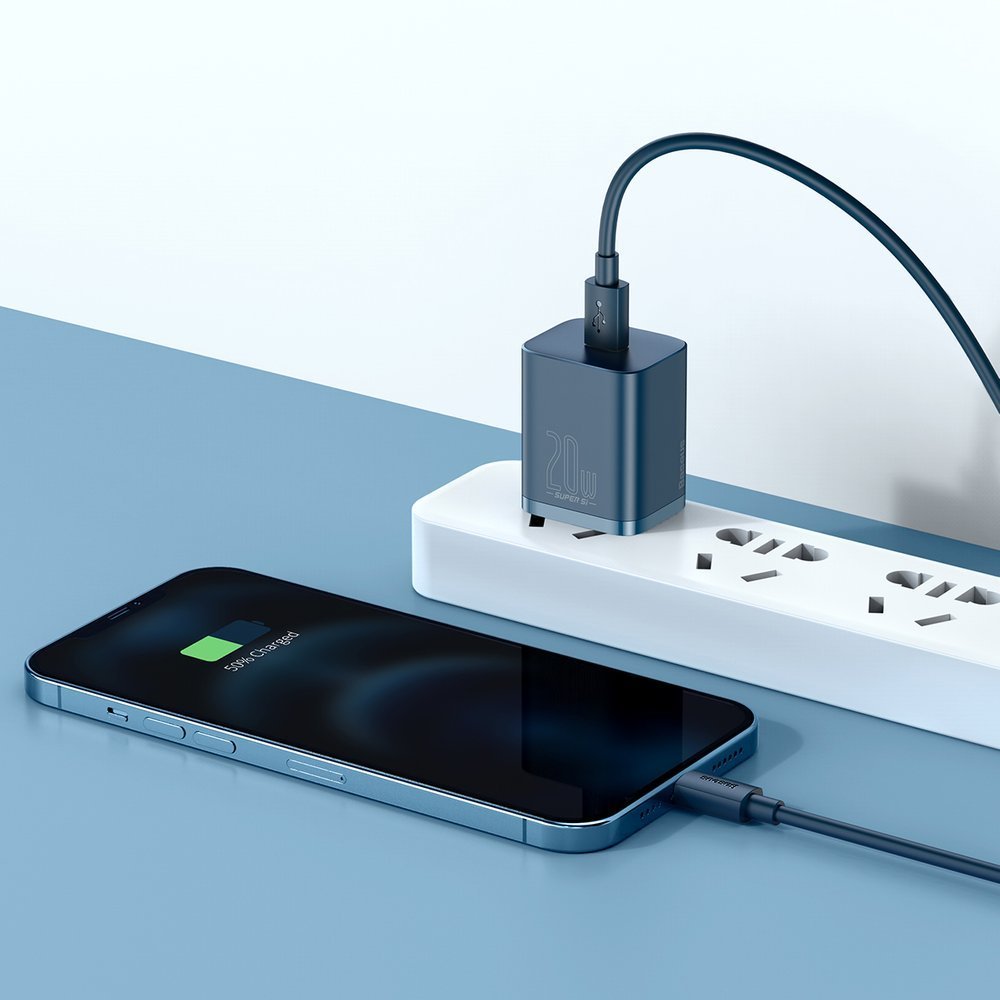 Punjač za mrežu s Lightning kabelom Baseus Super Si, 20W, 3A, 1 x USB-C, Plavi TZCCSUP-B03