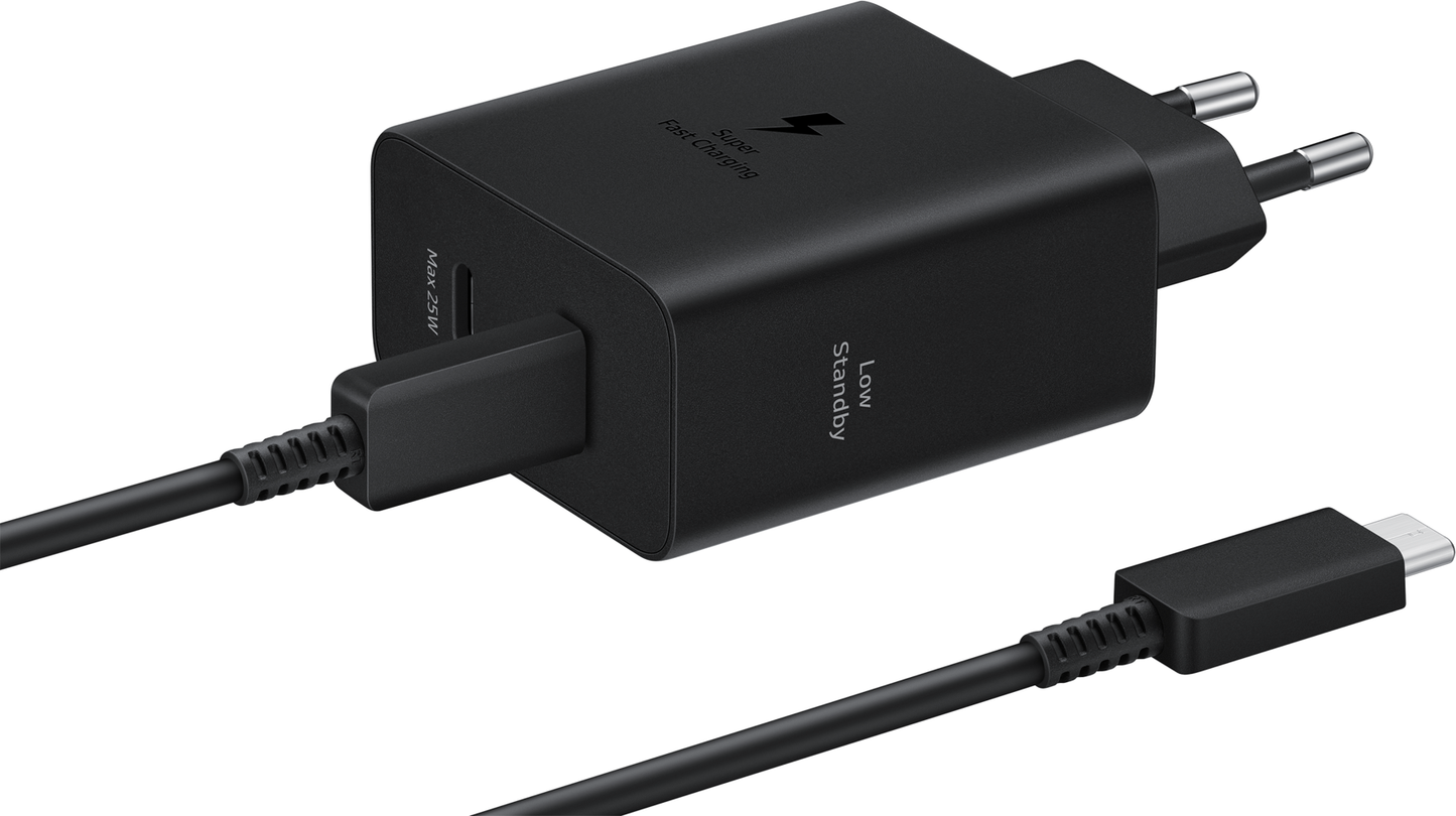 Punjač za mrežu s USB-C kabelom Samsung, 50W, 3A, 2 x USB-C, crni EP-T5020XBEGEU