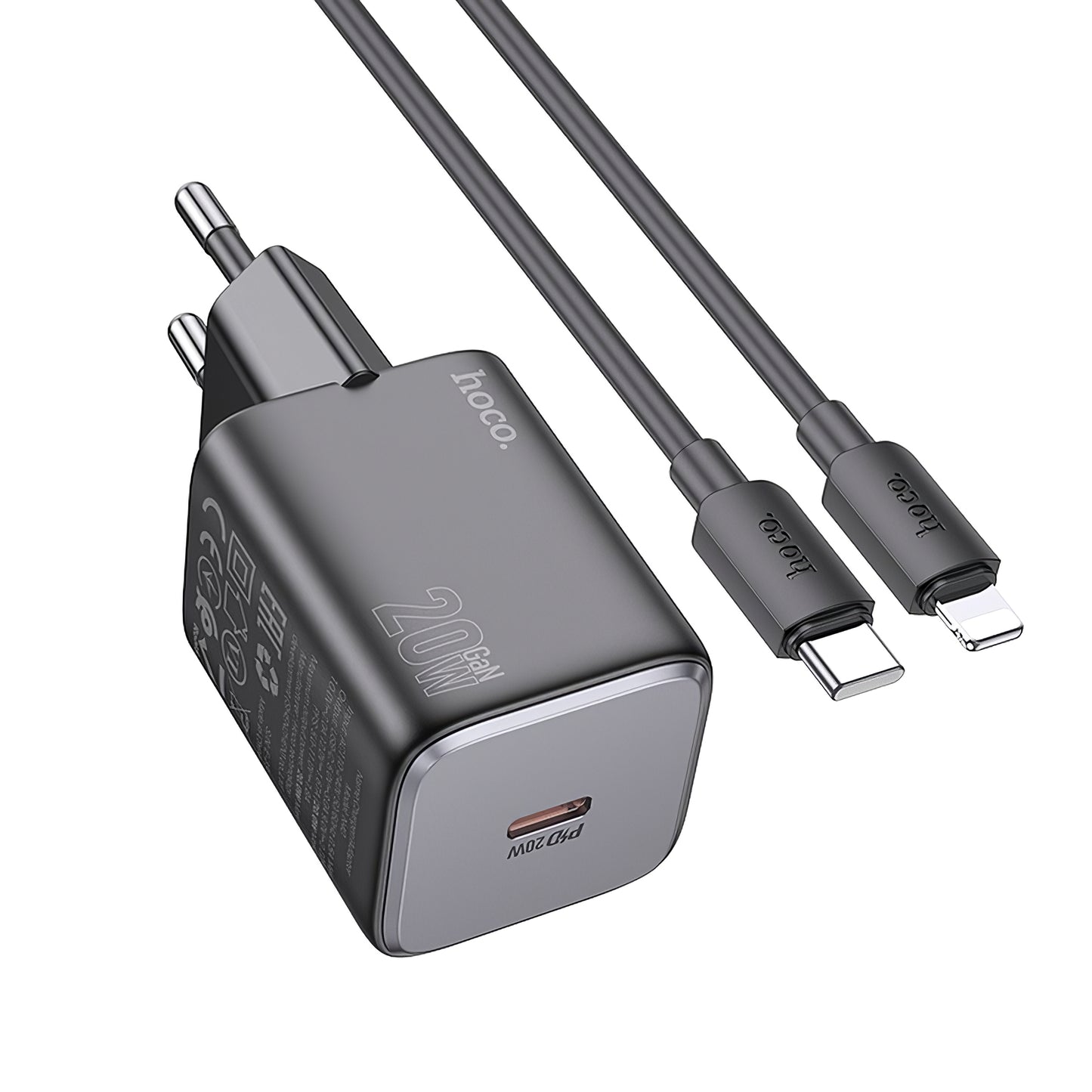 Mrežni punjač s Lightning kabelom HOCO N40, 20W, 3A, 1 x USB-C, crni