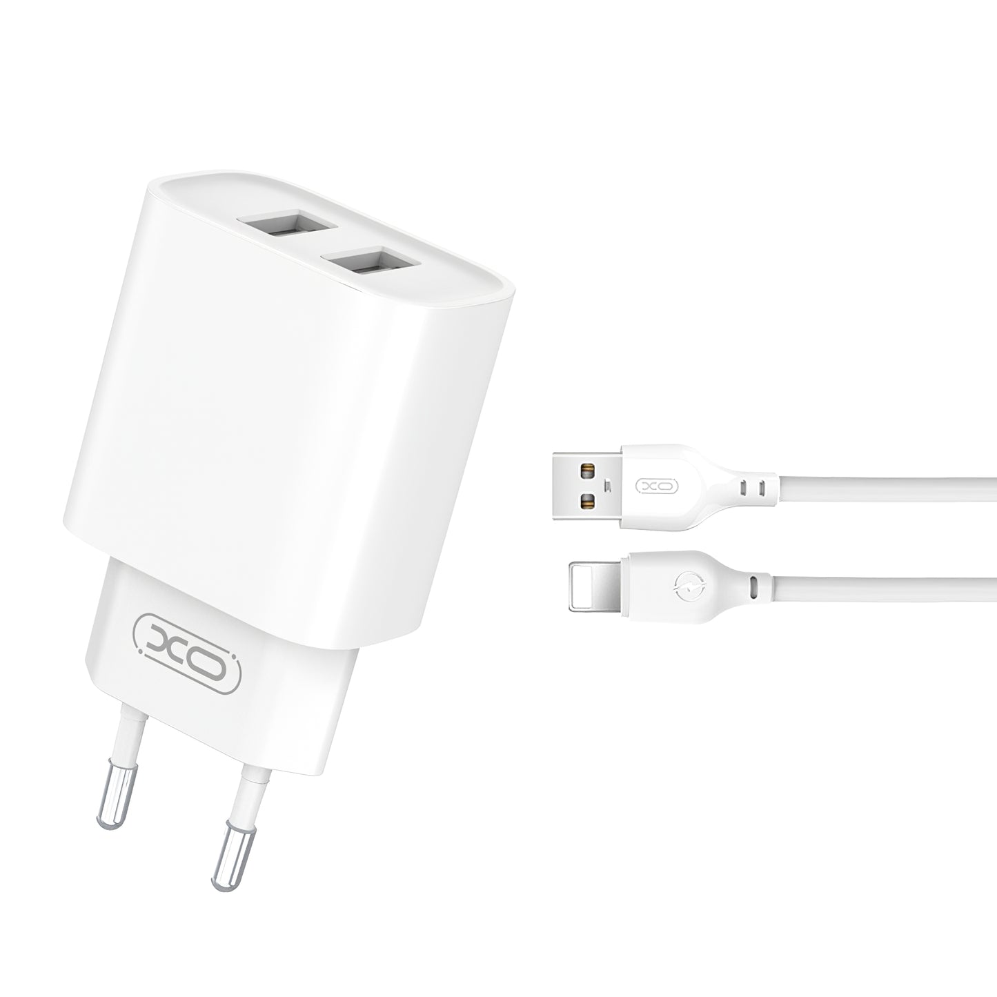Mrežni punjač s Lightning kabelom XO Design CE02C, 10.5W, 2.1A, 2 x USB-A, Bijeli