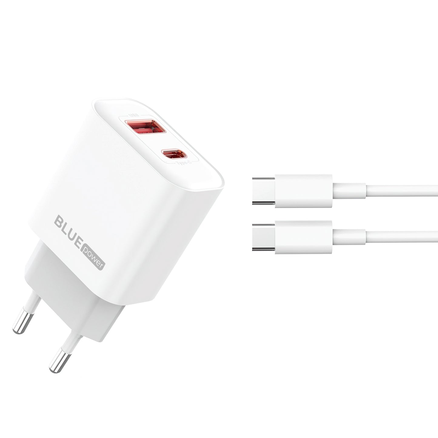 Punjač za mrežu s USB-C kabelom Blue Power BPCE12C, 20W, 3A, 1 x USB-A - 1 x USB-C, bijeli