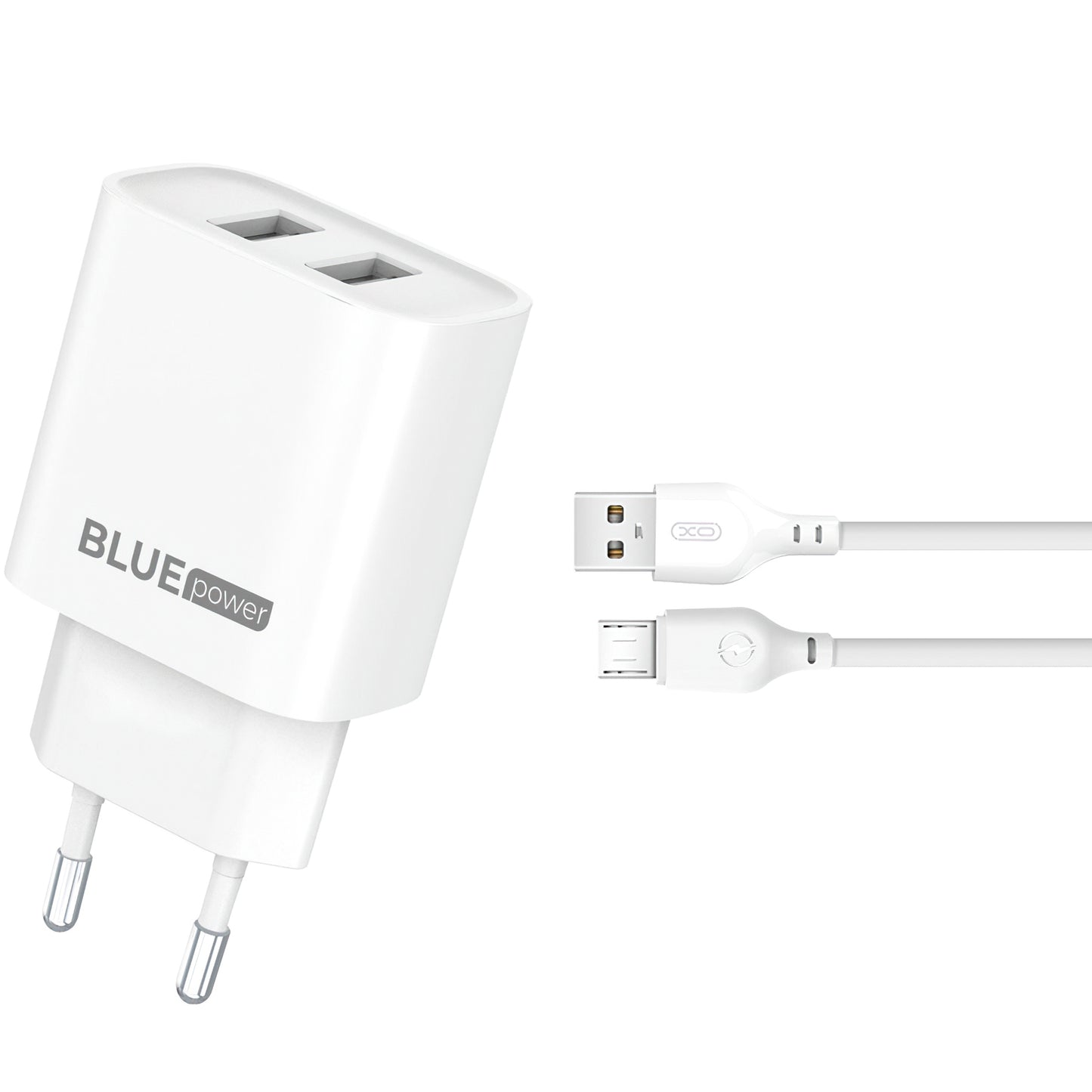 Punjač za mrežu s mikro USB kabelom Blue Power BPCE02M, 10.5W, 2.1A, 2 x USB-A, Bijeli