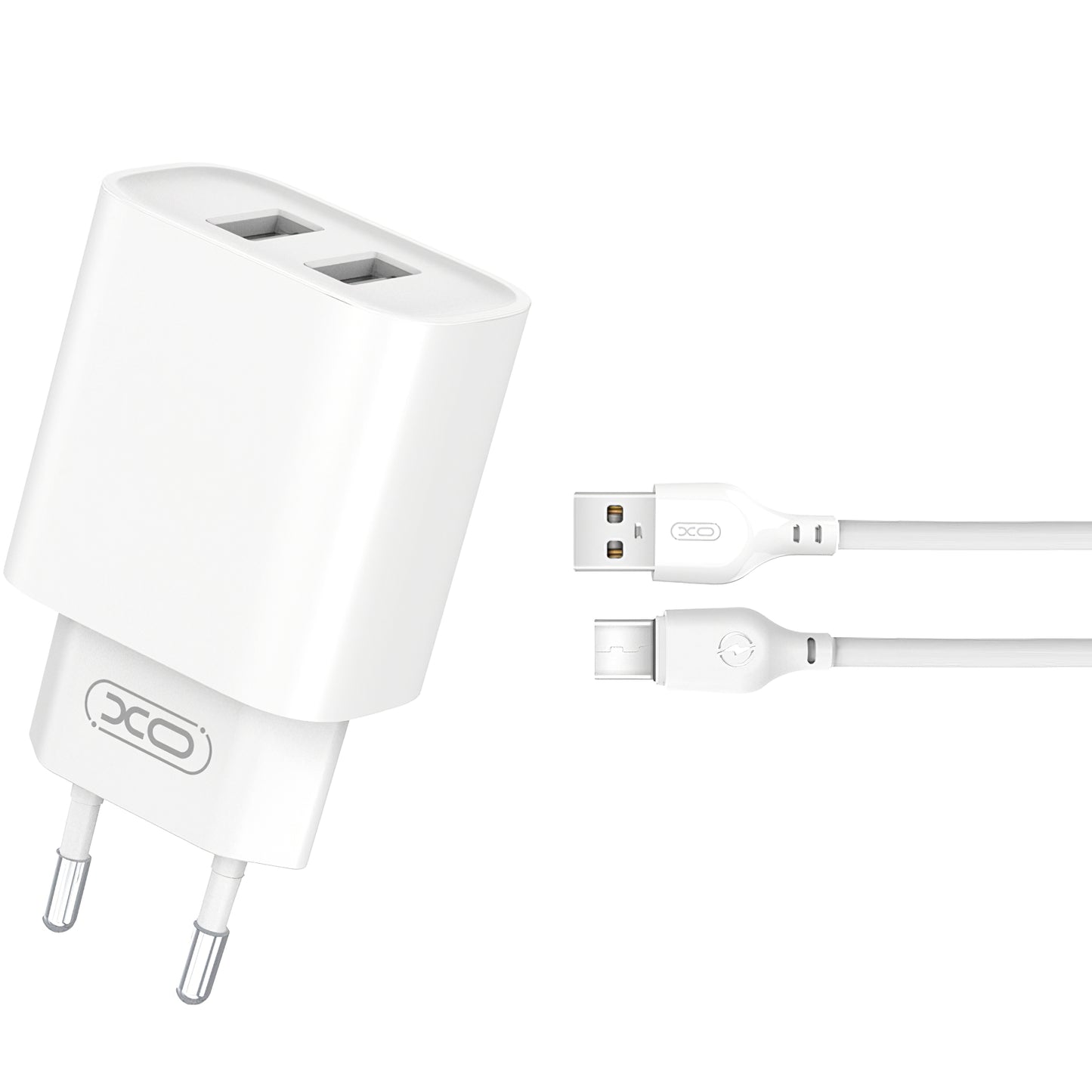 Mrežni punjač s USB-C kabelom XO Design BPCE02C, 10.5W, 2.1A, 2 x USB-A, Bijeli