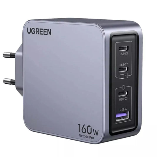 Punjač za mrežu s USB-C kabelom UGREEN X763 Nexode Pro, 160W, 3.25A, 1 x USB-A - 3 x USB-C, Sivi
