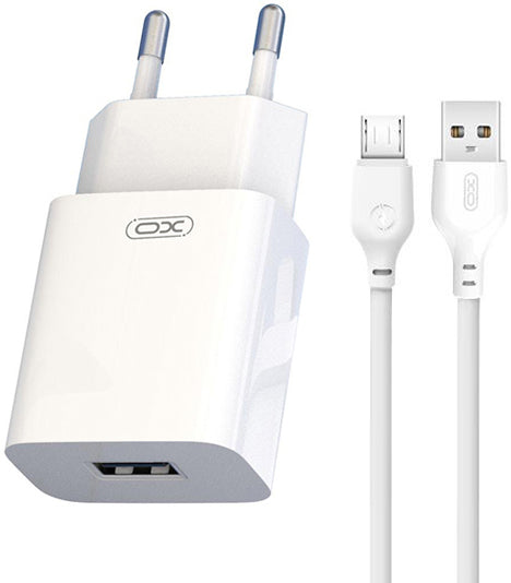 Punjač za mrežu s microUSB kabelom XO Design L99, 12W, 2.4A, 1 x USB-A, Bijeli