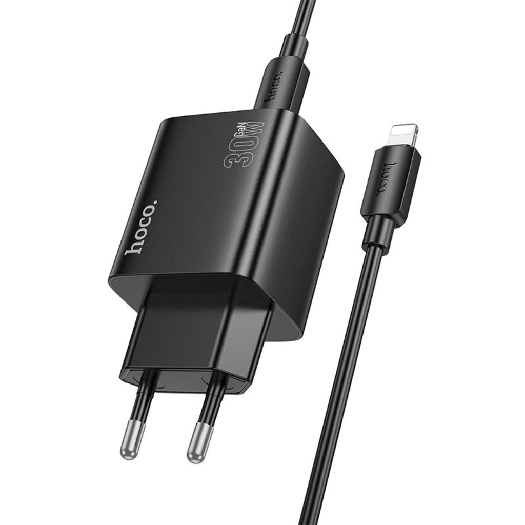 Mrežni punjač s Lightning kabelom HOCO N56, 30W, 3A, 2 x USB-A - 2 x USB-C, Crni