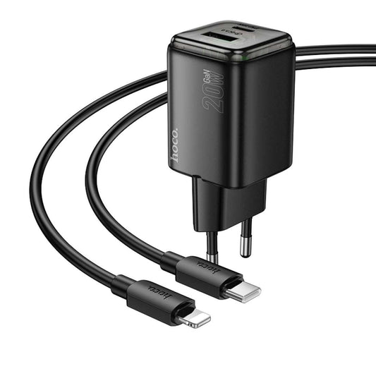Punjač za mrežu s Lightning kabelom HOCO N52, 20W, 3A, 1 x USB-A - 1 x USB-C, Crni