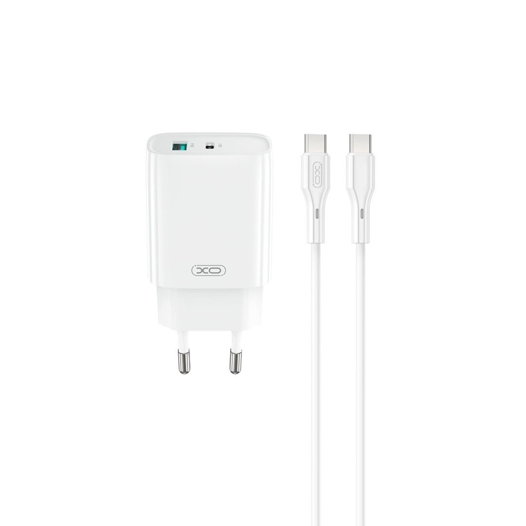 Mrežni punjač s USB-C kabelom XO Design CE29, 20W, 3A, 1 x USB-A - 1 x USB-C, Bijeli