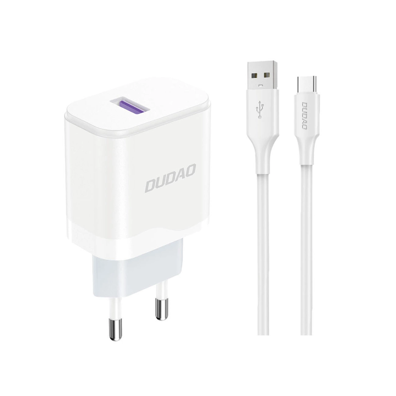 Punjač za mrežu s USB-C kabelom Dudao A20EU, 18W, 3A, 1 x USB-A, Bijeli