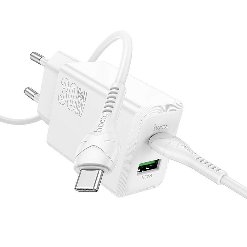 Punjač za mrežu s USB-C kabelom HOCO N71, 30W, 3A, 1 x USB-A - 1 x USB-C, Bijeli