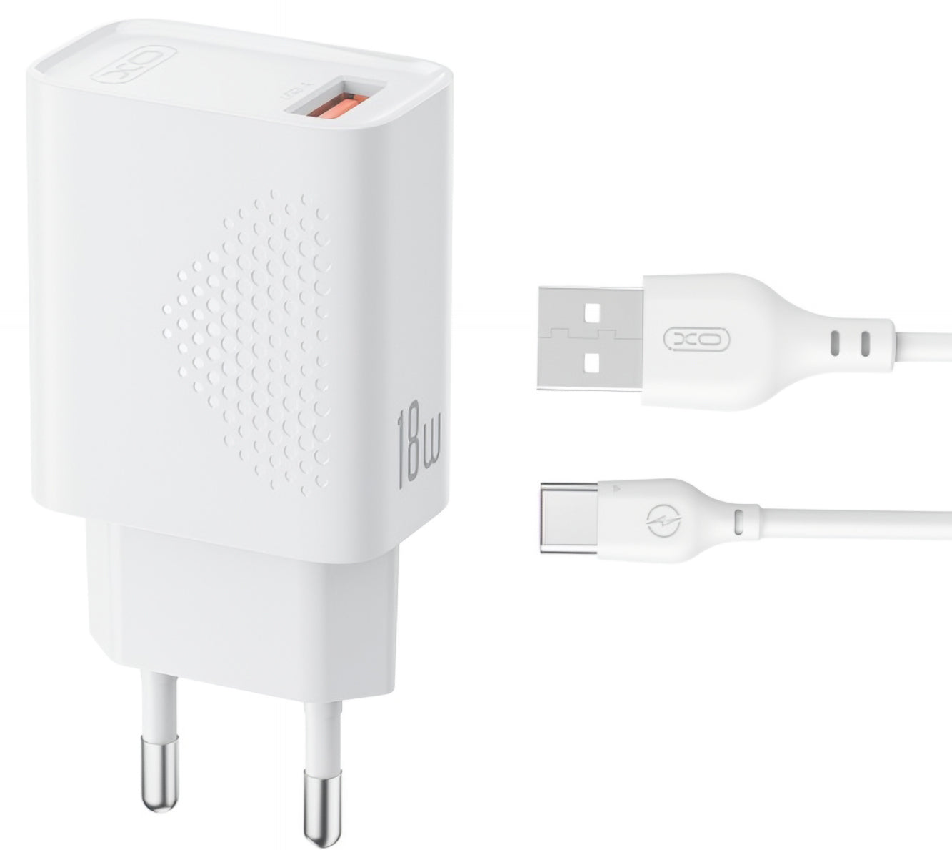 Punjač za mrežu s USB-C kabelom XO Design L159, 18W, 3A, 1 x USB-A, Bijeli
