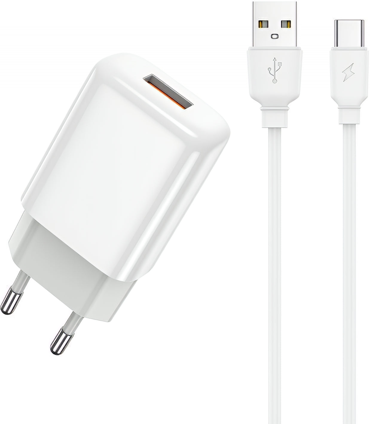 Punjač mreže s USB-C kabelom Prestico F9S, 12W, 2.4A, 1 x USB-A, Bijeli