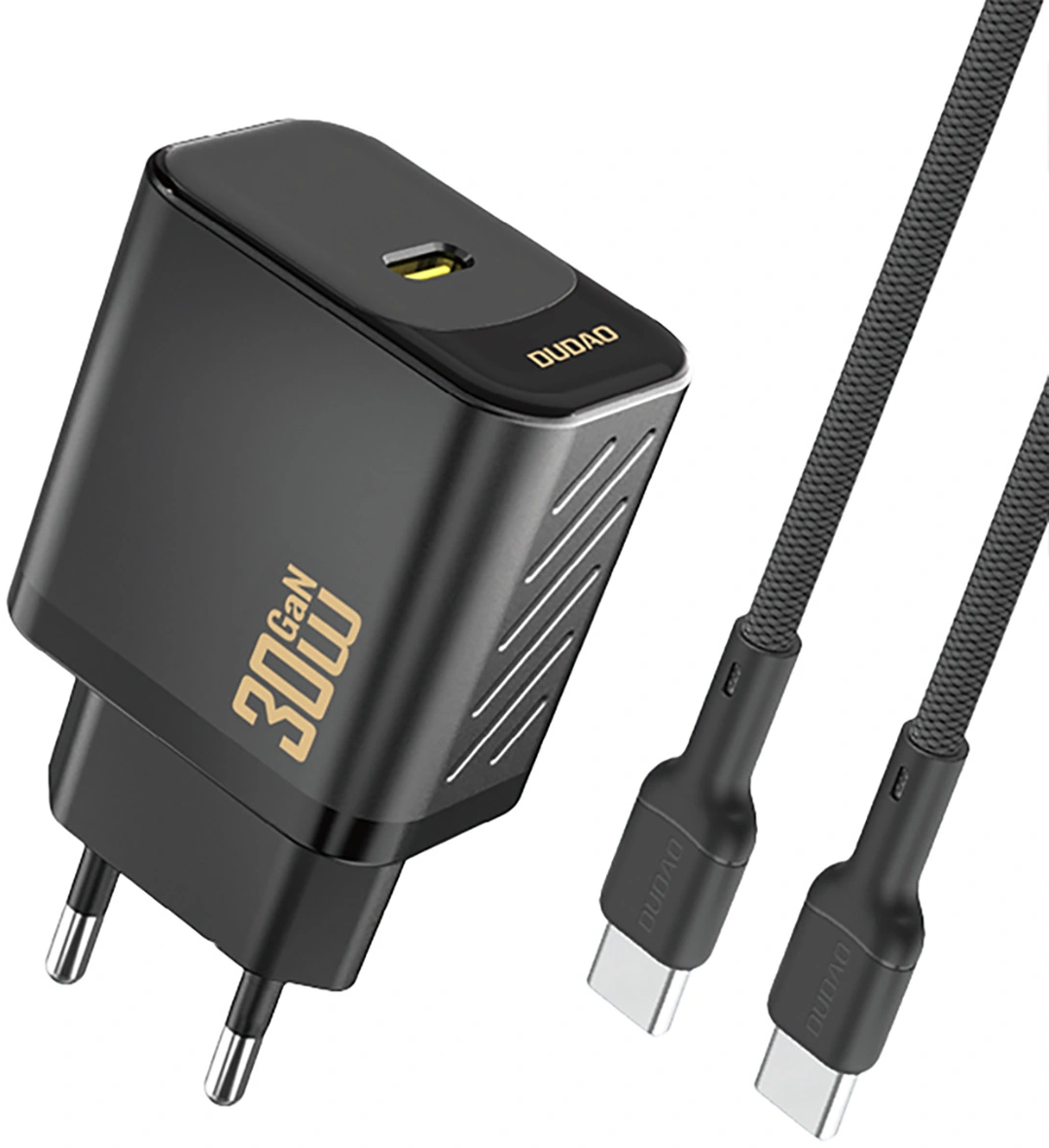 Mrežni punjač s USB-C kabelom Dudao A27PCEU, 30W, 3A, 1 x USB-C, Crna