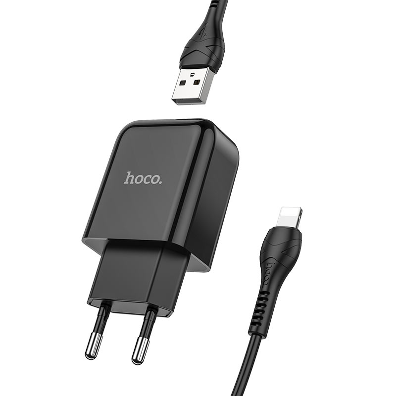 Punjač za mrežu s Lightning kabelom HOCO N2, 10W, 2A, 1 x USB-A, Crni